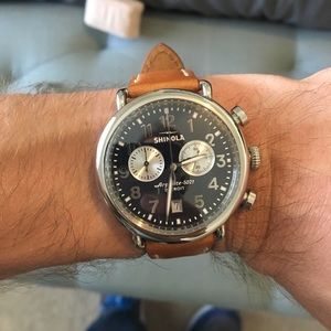 41mm Shinola Runwell Chrono with blue dial.